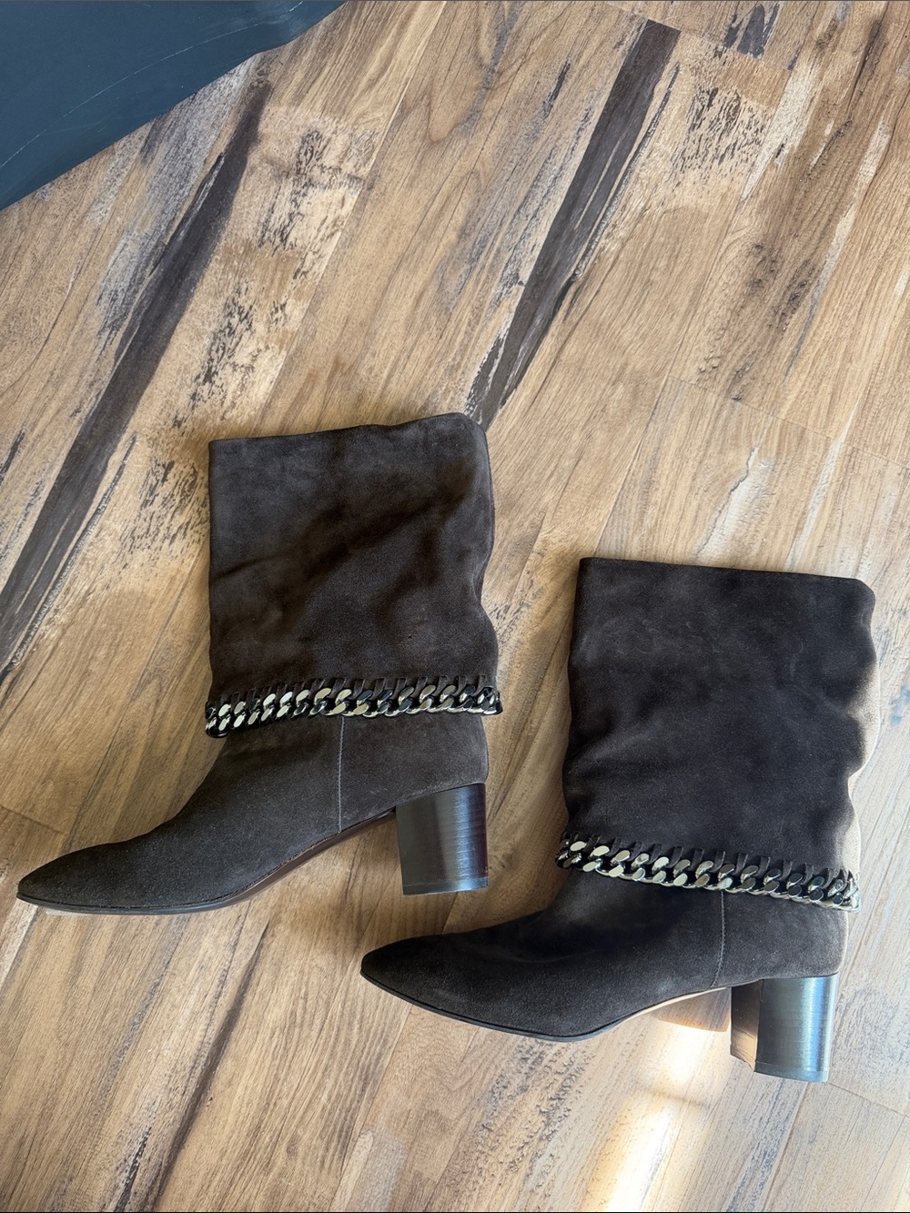 Casadei Brown Suede Renna Chain Trim Ankle Boots
